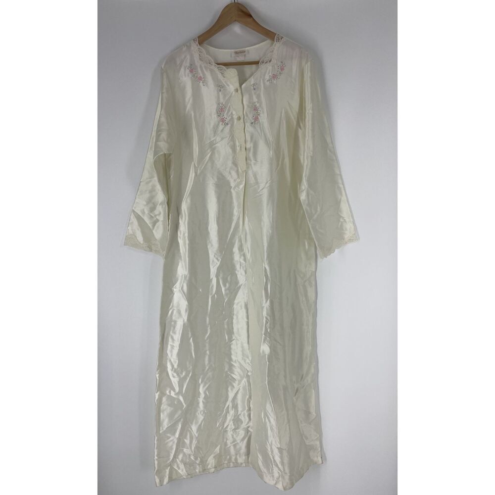 Vtg Barbizon Nightgown Size Small White Satin Lace Embroider Cottage Grannycore